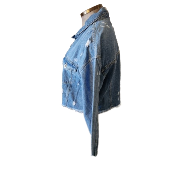 HALF & HALF ☆ ADORABLE ☆ BLEACH DYED ☆ DENIM JACKET ☆ 2x ☆ NWT - Picture 4 of 10